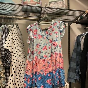 Pink and Blue Floral Top
